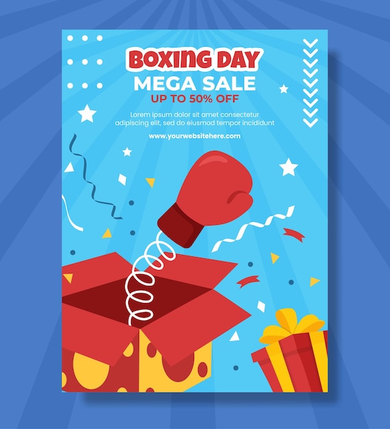 Vetor cartaz de venda de dia de boxe ilustração de modelos desenhados à mão de desenhos animados planos