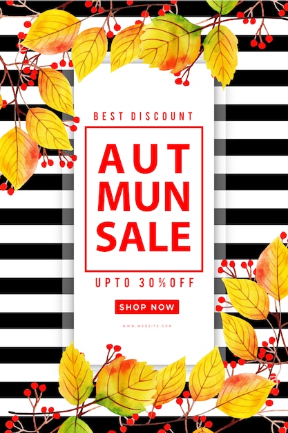 Cartaz de venda de folhas de outono linda aquarela