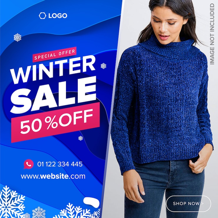 Vetor cartaz de venda de inverno, modelo de vetor banner azul panfleto