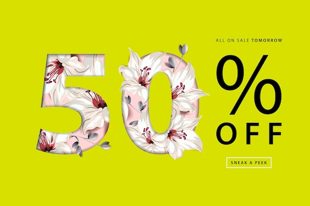 Cartaz de venda de primavera até 50 fora da ilustração vetorial