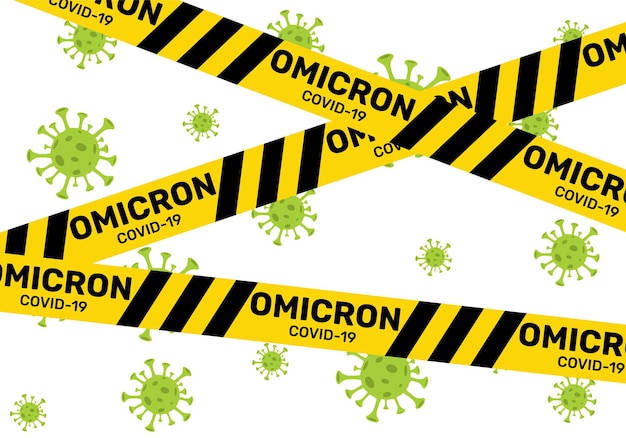 Cartaz de vetor com fita de aviso de perigo estilo simples covid uma nova cepa de coronavírus