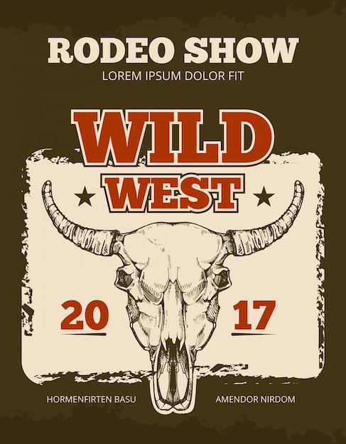 Cartaz de vetor de evento de rodeio cowboy vintage