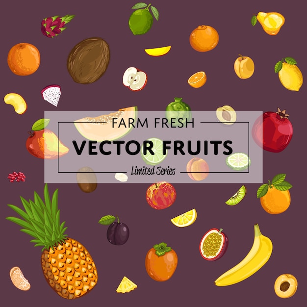 Vetor cartaz de vetor de frutas frescas de fazenda