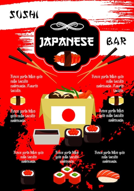 Cartaz de vetor de restaurante japonês ou sushi bar