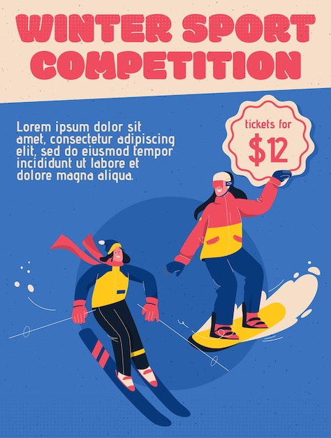 Cartaz de vetor do conceito de competição de esportes de inverno