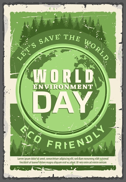 Cartaz de vetor retrô do dia mundial do meio ambiente de ecologia