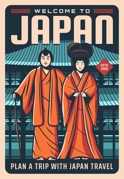 Cartaz de viagens do japão, marcos, cultura e tradição japoneses