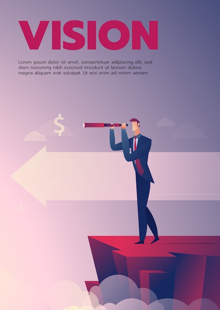 Cartaz de visão de empresário com texto