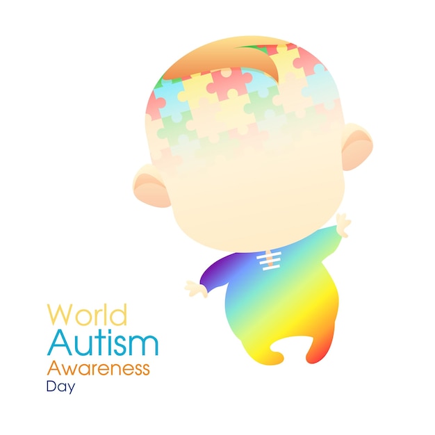Cartaz do dia de conscientização do autismo com peças de criança e quebra-cabeças Quebra-cabeças coloridos Cuidados de saúde do autismo