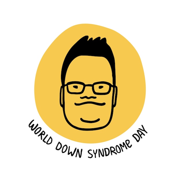Cartaz do dia mundial da síndrome de down rosto masculino com ilustração de texto retrato de homem com trissomia 21