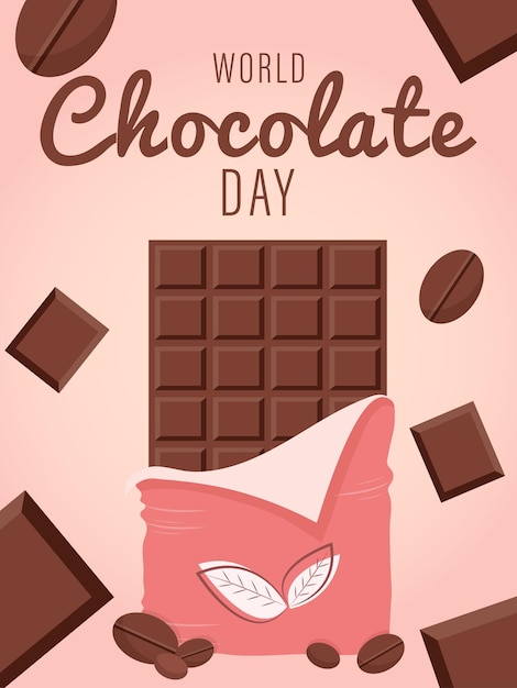 Cartaz do dia mundial do chocolate ou cartaz para o feriado ilustração vetorial de barra de chocolate