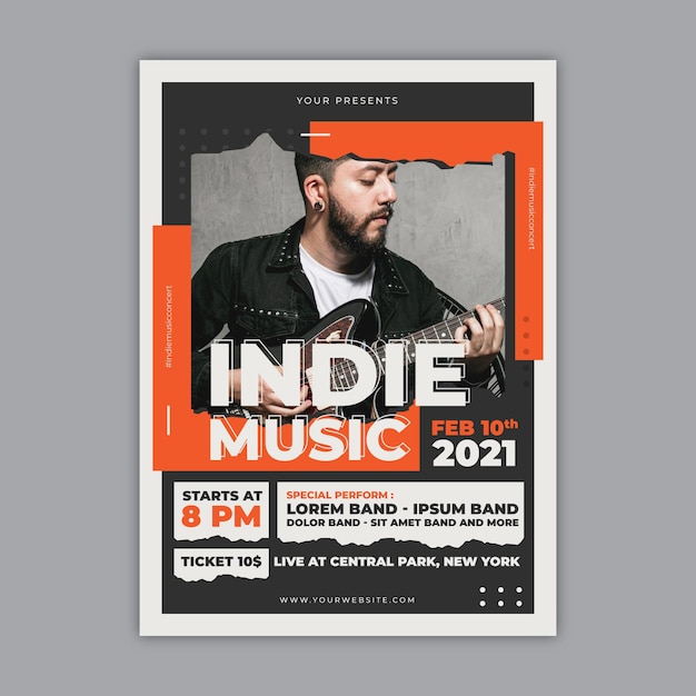 Vetor cartaz do evento de música 2021 com foto