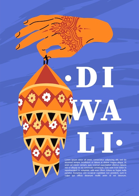 Cartaz do feriado nacional indiano de Diwali com a mão segurando a lâmpada de Diwali Festival de luzes