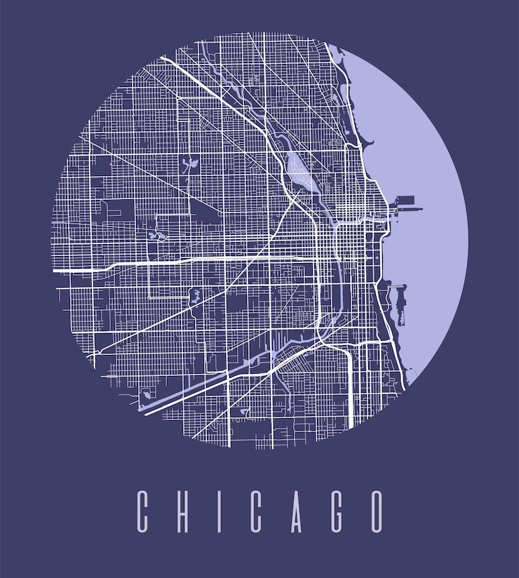 Vetor cartaz do mapa de chicago design decorativo mapa de ruas da cidade de chicago paisagem urbana aria panorama