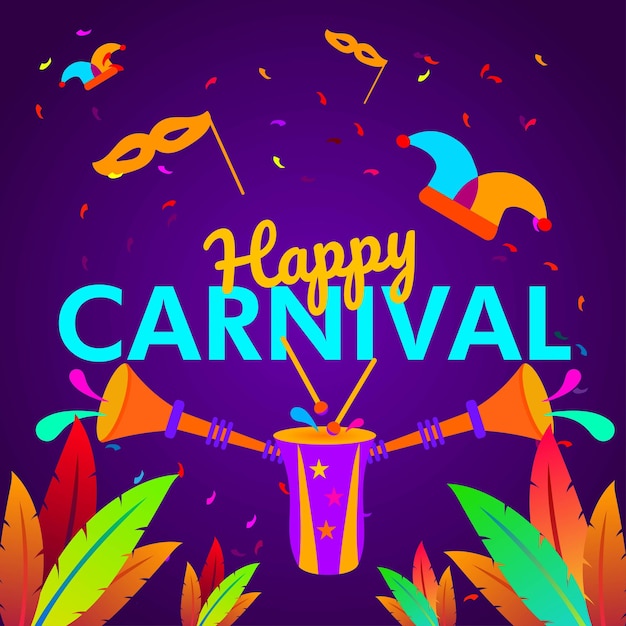 Cartaz do partido de carnaval em design plano
