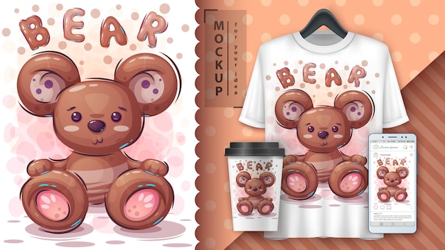 Cartaz e merchandising de ursinho de pelúcia