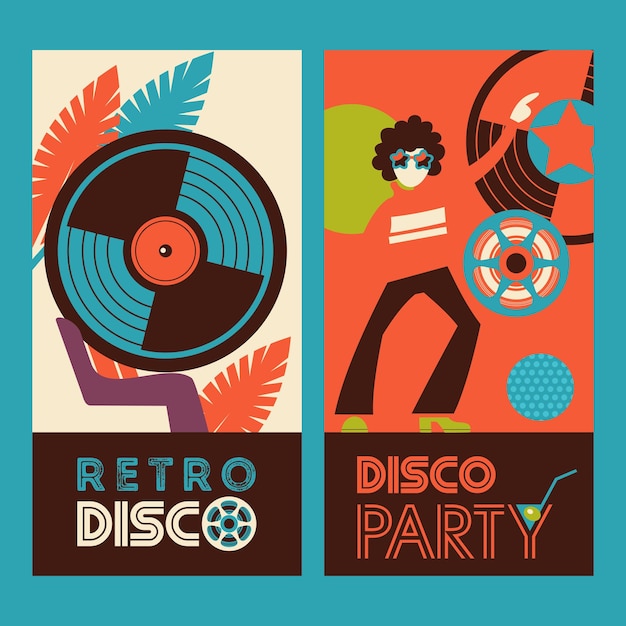 Cartaz em estilo retro. festa retrô. uma dançarina de discoteca.