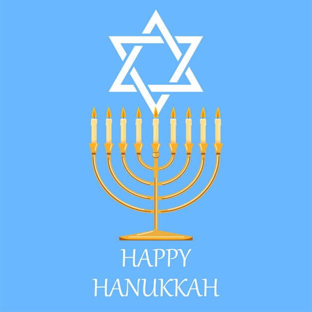 Cartaz feliz de Hanukka com vela judaica tradicional Menorah e estrela de David