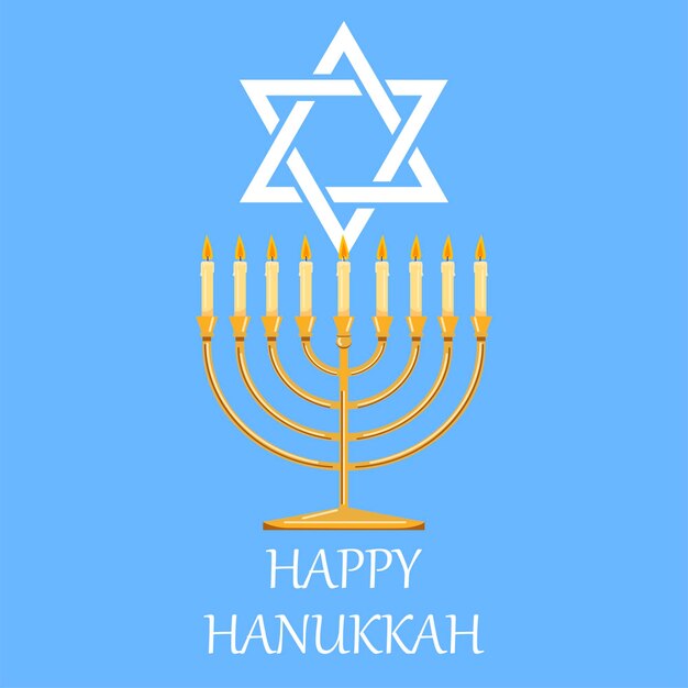 Cartaz feliz de hanukka com vela judaica tradicional menorah e estrela de david