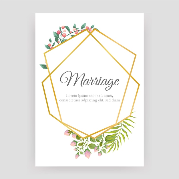 Vetor cartaz floral de casamento convite de celebração de casamento design de cartão postal com forma geométrica dourada e flores fofas elementos elegantes botânicos e modelo de cartão de saudação vetorial de letras caligráficas
