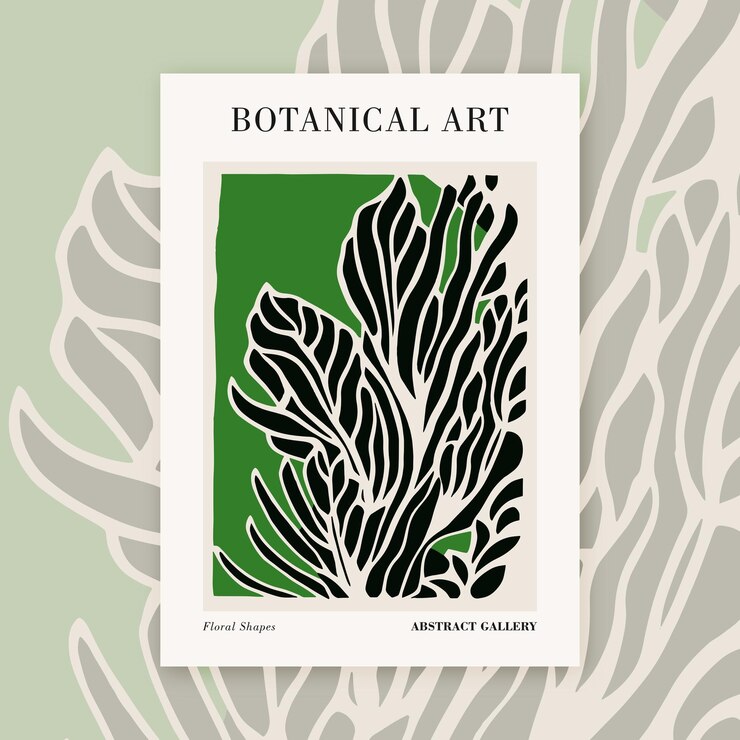 Vetor cartaz imprimível de formas florais de papel de arte botânica