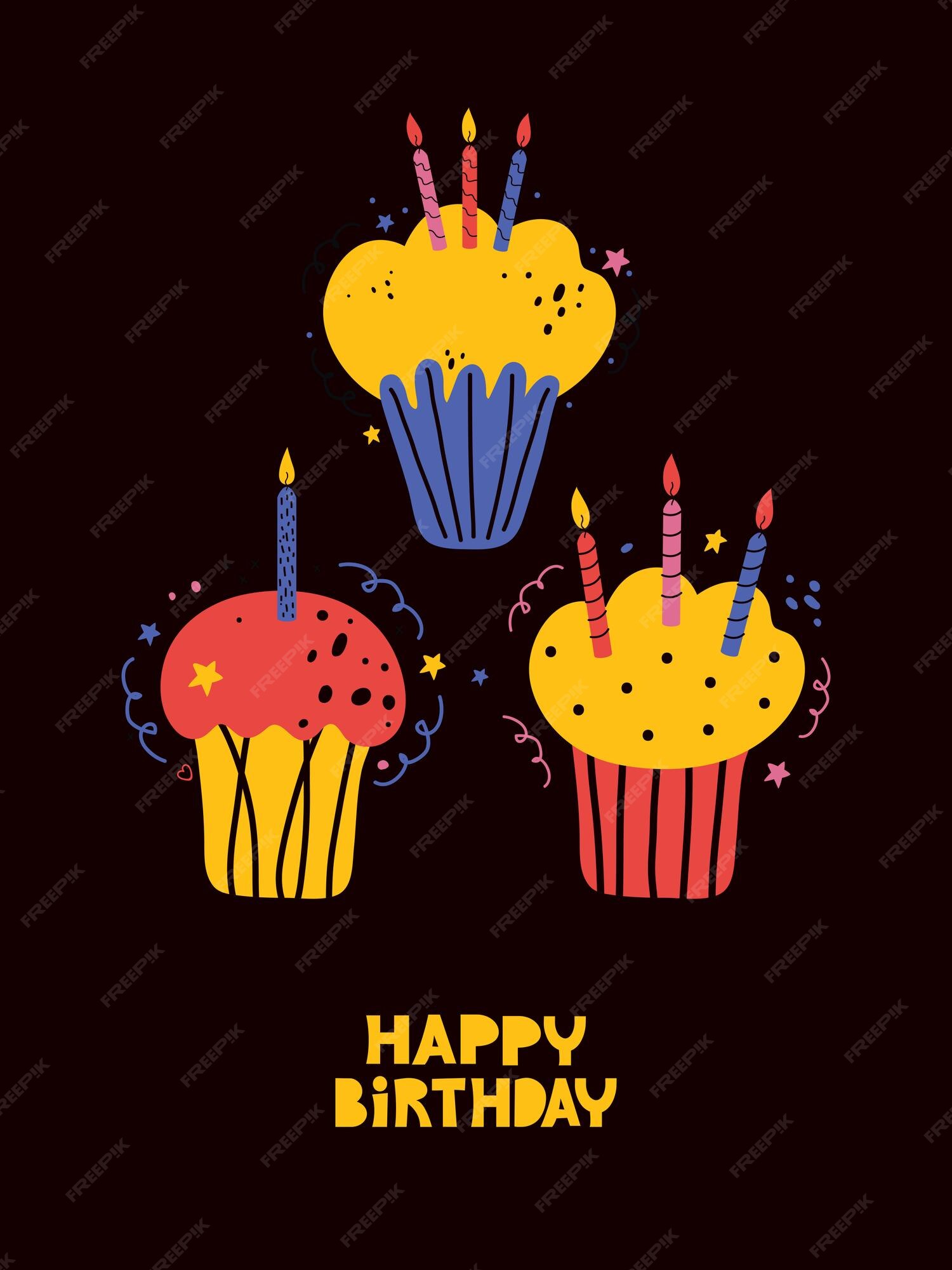 Bolo de aniversário colorido dos desenhos animados 5 velas cartazes para a  parede • posters marrom, cozido, cor