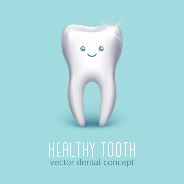 Cartaz médico dentário com dente humano 3d. conceito de saúde bucal. estomatologia ícone banner doente