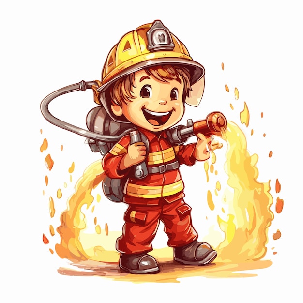 Vetor cartaz ou modelo de ilustração de desenho animado de bombeiro desenhado à mão para o dia internacional dos bombeiros