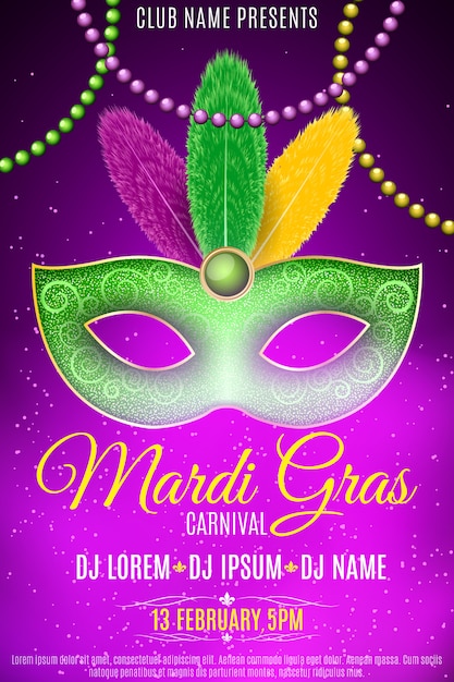 Vetor cartaz para o carnaval de mardi gras.