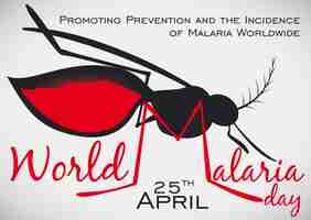 Vetor cartaz para o dia mundial da malária com um mosquito promovendo a prevenção da doença da malária em todo o mundo