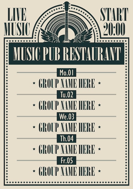 Vetor cartaz para restaurante com música ao vivo