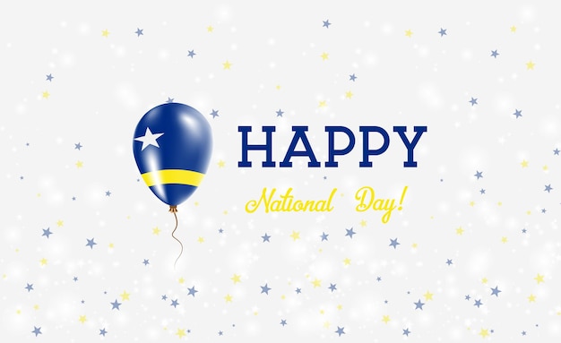 Cartaz patriótico do dia nacional de curaçao. balão de borracha voando com as cores da bandeira holandesa. fundo do dia nacional de curaçao com balão, confete, estrelas, bokeh e brilhos.