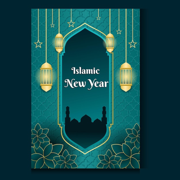 Vetor cartaz realista de ano novo islâmico