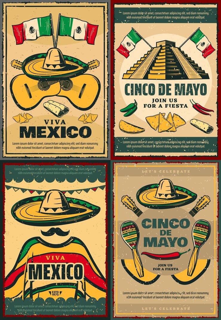 Vetor cartaz retrô cinco de mayo do feriado mexicano