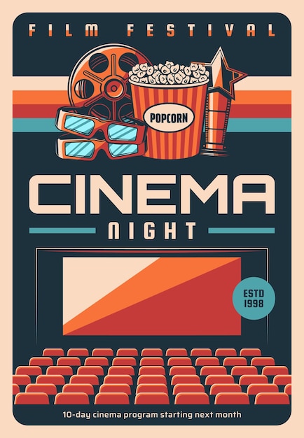 Vetor cartaz retro da arte da cinematografia do festival de cinema