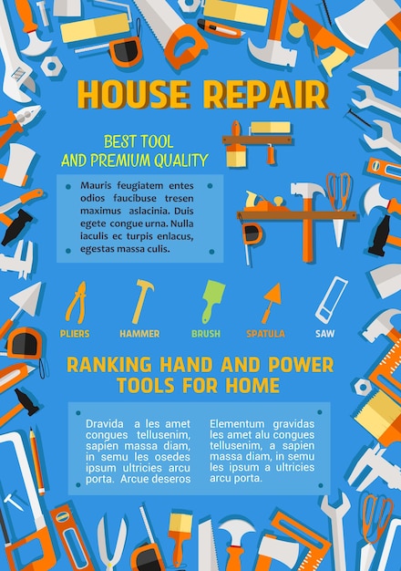 Vetor cartaz vetorial de ferramentas de trabalho de faz-tudo de reparo de casa