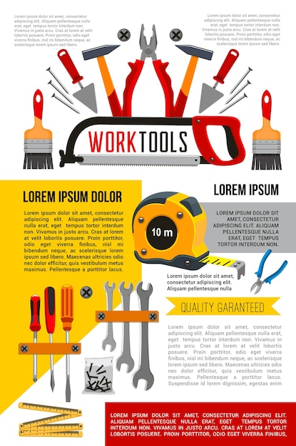 Vetor cartaz vetorial de ferramentas de trabalho para design de reparo de casa