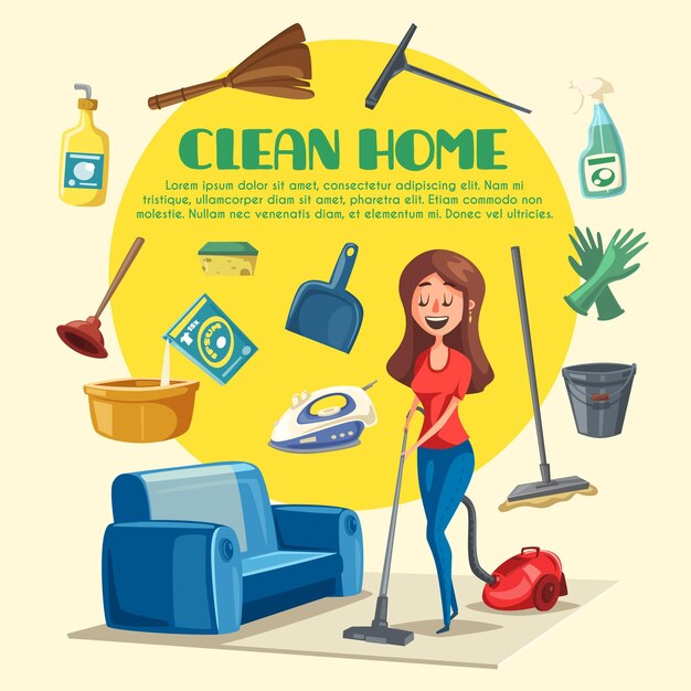 Vetor cartaz vetorial de limpeza de casa ou quarto