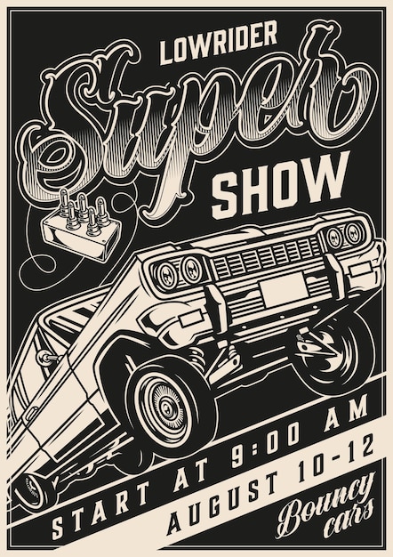 Cartaz vintage do salão do automóvel de carros personalizados