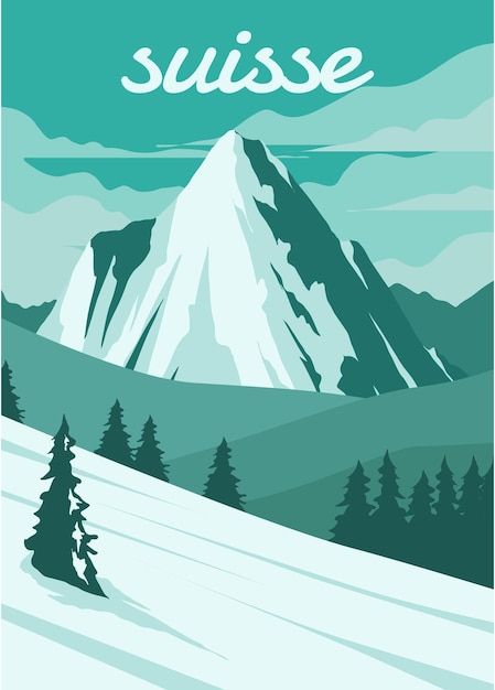 Cartaz vintage suíça montanha design