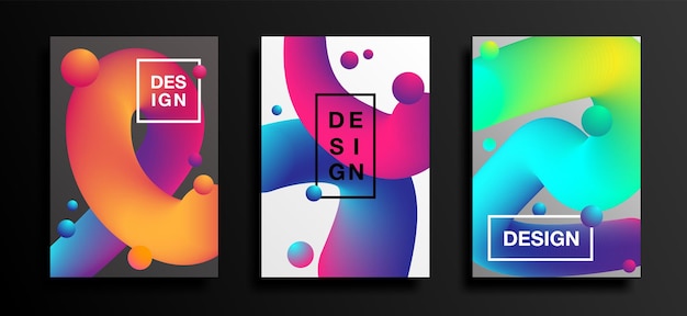 Cartazes com formas de cores líquidas Conjunto futurista de capas abstratas na moda Fundos fluidos
