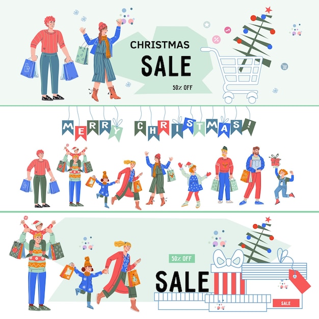 Cartazes de materiais publicitários de venda e desconto de natal ou maquetes de folhetos