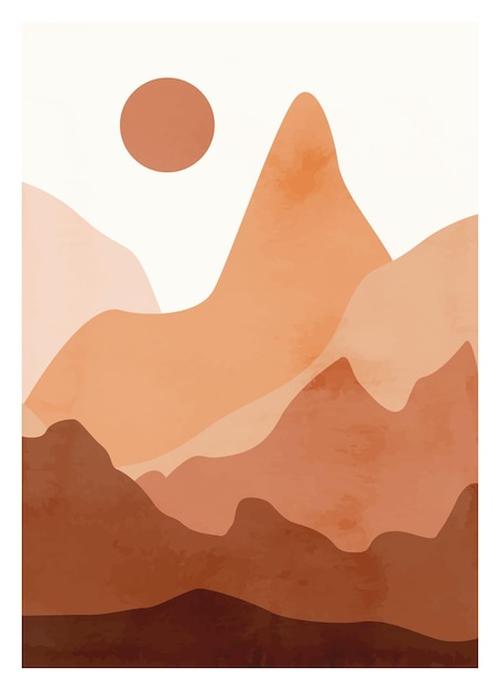 Cartazes de paisagem minimalista abstrato moderno sol e lua do deserto cartaz de meados do século