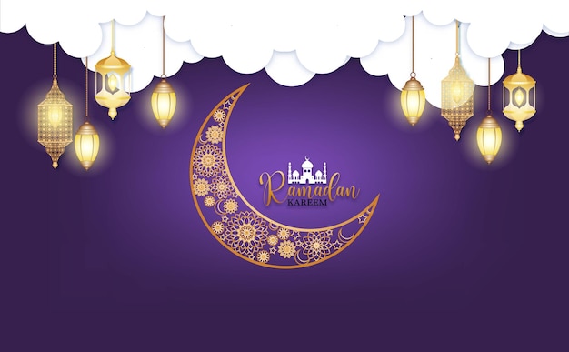 Cartazes de ramadan kareem ou convites de design de papel cortam lanternas islâmicas estrelas e lua de vector