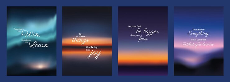 Vetor cartazes inspiradores com citações motivacionais fundos vibrantes com citações sobre alegria e crescimento perfeito para motivação e inspiração pôr do sol céu templates de cartazes de citações inspiradoras vetores