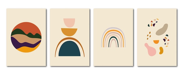Cartazes planos abstratos vetoriais ilustrações minimalistas com formas geométricas de sombra linhas e cores pastel em estilo vintage design para decoração de parede cartaz de cartão ou folhetox9
