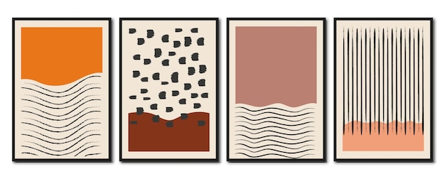 Vetor cartazes planos vetoriais ilustrações minimalistas com formas geométricas e tons pastel estilo vintage design para cartazes ou brochuras de decoração de paredex9