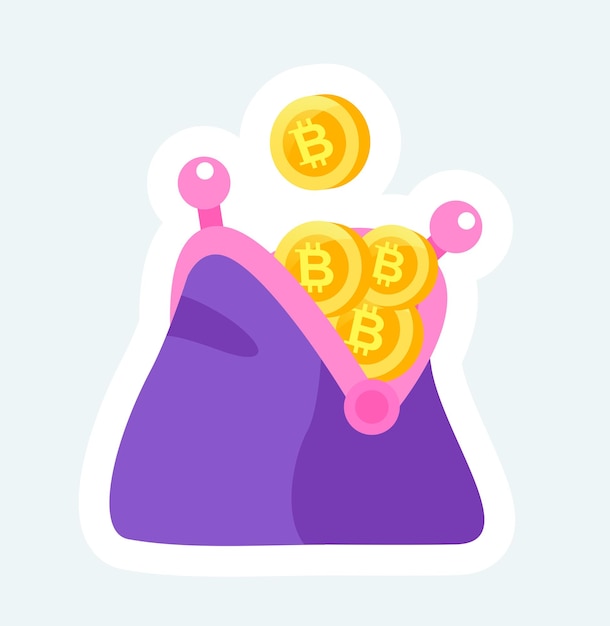 Vetor carteira com bitcoins dourados criptomoeda e blockchain
