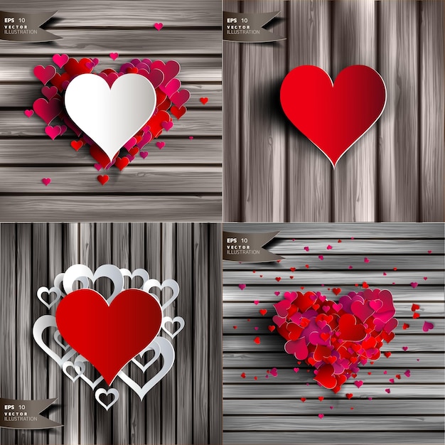 Vetor cartões abstratos de dia dos namorados com corações de papel coração de amor
