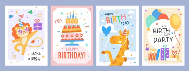 Cartões de aniversário com animais bonitos e letras suprimentos de evento balões bandeiras caixa de presente bolo